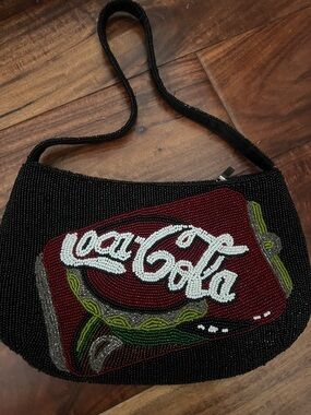 Coca Cola Black Beaded Clutch with Red Can Motif